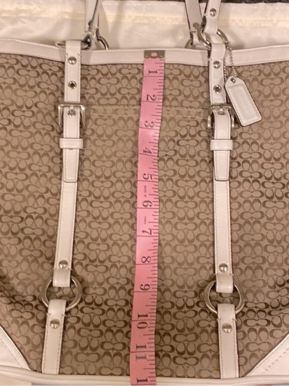 Coach gallery signature jacquard tote bag!! Brown with white leather trim!! - Picture 4 of 8